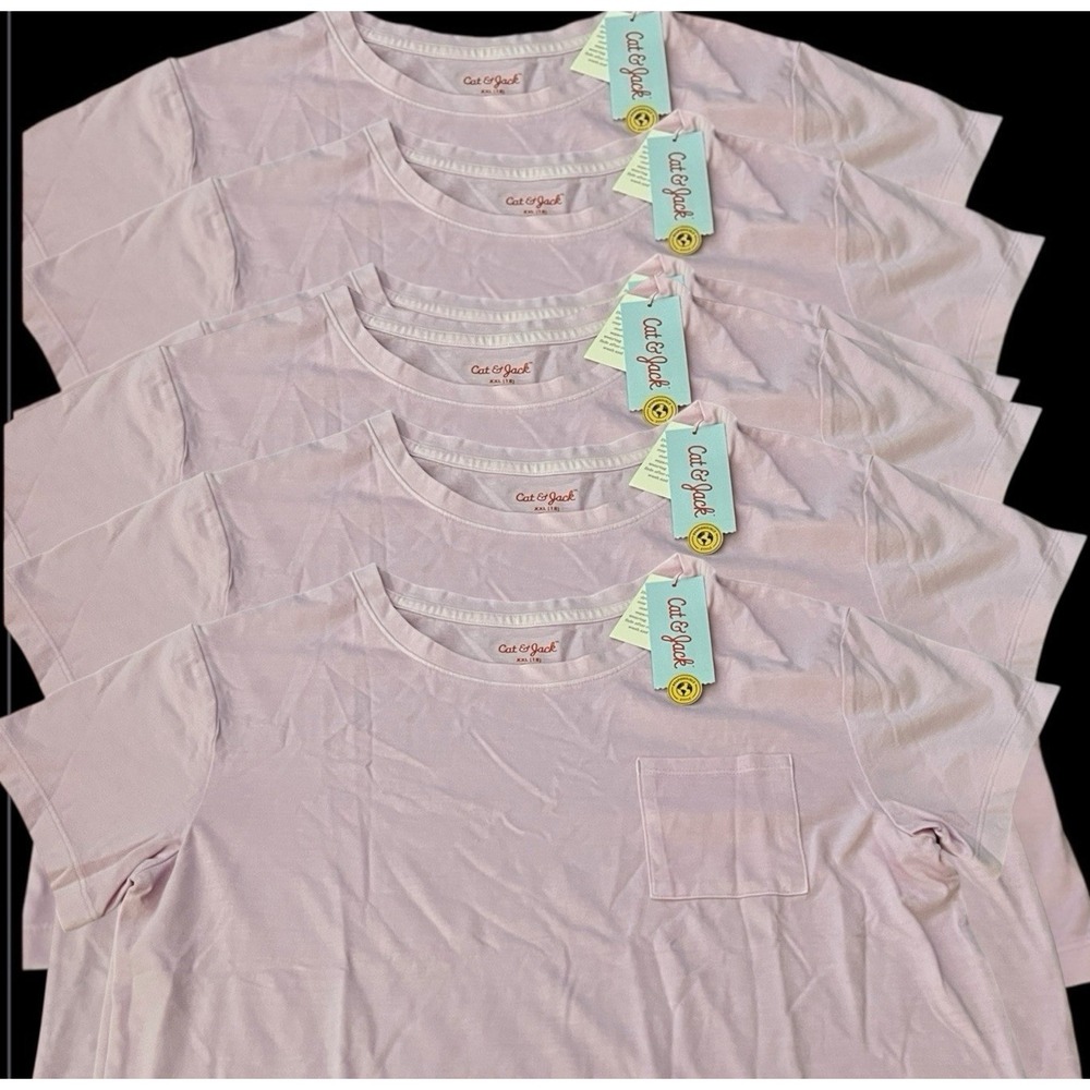 Cat & Jack Girls Short Sleeve T Shirt Tops 5 Pack Lite Pink Purple Size XXL (18)